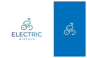 simple minimal modern electric bike, bicycle, e-bike vector logo design in outline, line art style