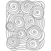 Meditative coloring page with spirals and circles, outline patterns with many round elements vector