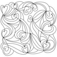 Abstract coloring page with hearts and curls, antistress coloring book for adults and children vector