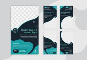 Medical health clinic template for social media Stories set vector template. Medical social media story template. Medical social media banner or square social media post banner.