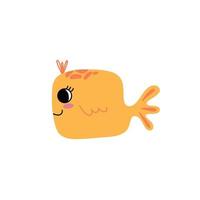 Friendly cartoon goldfish, doodle and vector illustration