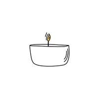 Burning aroma candle, isolated on white background. Doodle style vector