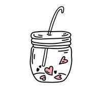 Jar with hearts, doodle sketch. Valentine's Day Icon vector