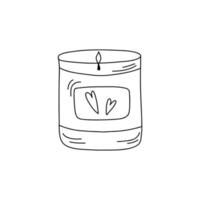 Burning aroma candle in a glass jar.Vector hand-drawn illustration in doodle style. Aromatherapy, relaxation design element vector