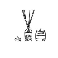 Aroma sticks and candle in a jar, vector illustration