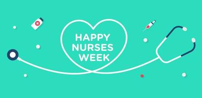 Happy Nurses Week with heart stethoscope vector with turquoise color background vector illustration