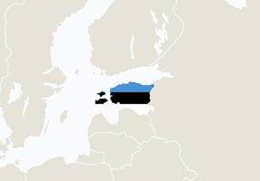 europa con mapa de estonia resaltado. vector