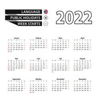 2022 calendar in Norwegian language, week starts from Sunday. vector