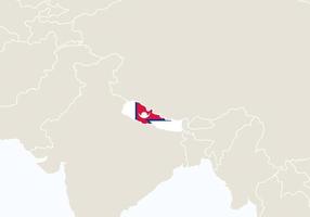 Asia with highlighted Nepal map. vector