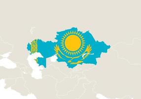 Asia with highlighted Kazakhstan map. vector