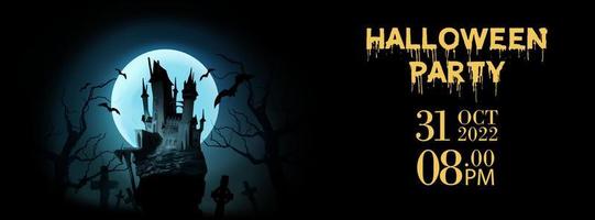 Halloween party cover . Dark Castle with full moon  at mysterious night vector