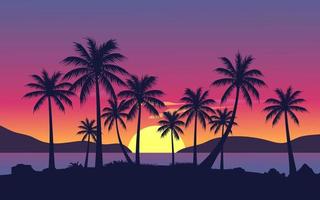 ilustración de puesta de sol en la playa con cielo degradado vibrante vector