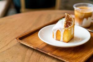 lemon pound cake on white plate photo