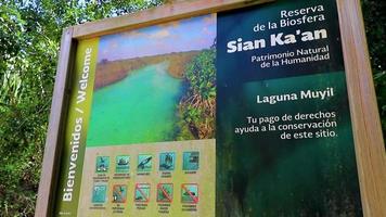 Muyil Quintana Roo Mexico 2022 Sian Kaan National Park information entrance welcome sing board Mexico.