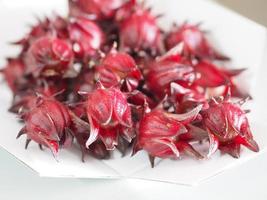 Roselle red fruit flower on white background photo