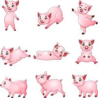 Cartoon little pigs collection with different posing vector