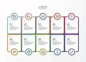 Square shape infographic with 10 steps, process or options, process chart, Used for process diagram, presentations, workflow layout, flow chart, infograph. Vector eps10 illustration.