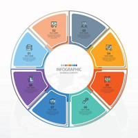 Basic circle infographic template with 8 steps, process or options, process chart, Used for process diagram, presentations, workflow layout, flow chart, infograph. Vector eps10 illustration.