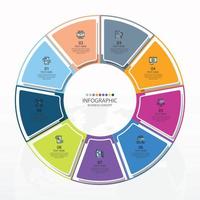 Basic circle infographic template with 9 steps, process or options, process chart, Used for process diagram, presentations, workflow layout, flow chart, infograph. Vector eps10 illustration.