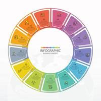 Basic circle infographic template with 13 steps, process or options, process chart, Used for process diagram, presentations, workflow layout, flow chart, infograph. Vector eps10 illustration.