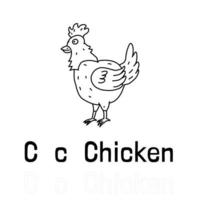 Alphabet letter c for chicken coloring page, coloring animal illustration vector