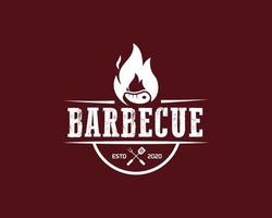 restaurante de barbacoa - icono del logo de barbacoa, parrilla y bar con fuego, tenedor de parrilla y espátula. plantilla de logotipo de barbacoa. ilustración vectorial vector