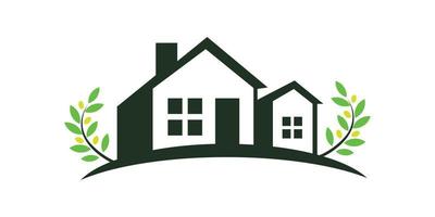el logo de hogar, vivienda, residentes, bienes raíces, con un concepto que presenta la naturaleza rural, con un toque de hojas y girasoles