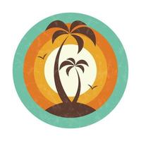 Vector palm tree silhouette in 1970 retro style.  Groovy print for graphic tee. Template for poster, sticker, banner, t-shirt, icon, label, flyer, badge