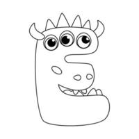 Letter E. Monster english alphabet coloring page book for children with funny and sad monsters. Funny font of cartoon characters vector font letters of comic monster creature faces.