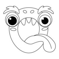 Letter Q. Monster english alphabet coloring page book for children with funny and sad monsters. Funny font of cartoon characters vector font letters of comic monster creature faces.