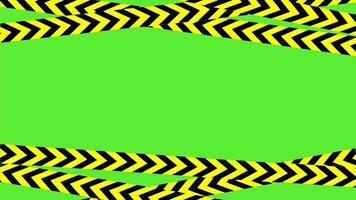 Video warning sign with yellow lines on a green screen background.