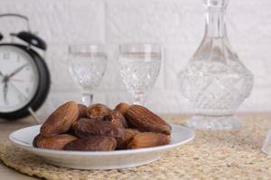 Close up of dates. Traditional Ramadan, iftar time concept photo