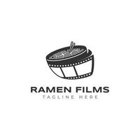 ramen noodle bowl film cinema logo vector icon illustration template isolated on white background