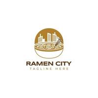 ramen noodle bowl ciudad ciudad hipster vintage logo vector icono ilustración aislado sobre fondo blanco
