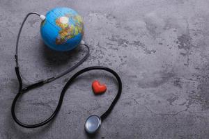 World health day flat lay composition on cement texture background photo