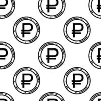 Ruble seamless vector pattern. Round metal Russian coin. Cash, currency symbol. Illustration isolated on white background. European money sketch. Bank payment sign. Black and white backdrop