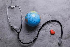 World health day flat lay composition on cement texture background photo