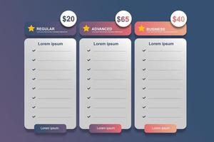 Presentation data table template vector