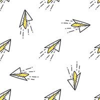 Seamless pattern with Illustration paper plane in a doodle style on white background. vector