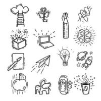 Set conceptual pictograms illustration creative symbol doodle style. vector