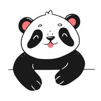 Cute looking panda in cartoon doodle style. Vector isolated animal illustration.