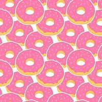 Seamless pattern with pink donuts in cartoon style. Vector food illustration background.