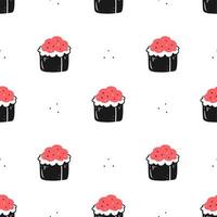 Seamless pattern with baked sushi rolls on a white background. Japanese food. Vector illustration background.