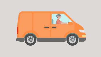 Delivery man is driving a car animation.
