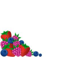 Strawberry raspberry blueberry frame with transparent background. Square summer fruit and berries frame. Graphic design. vector