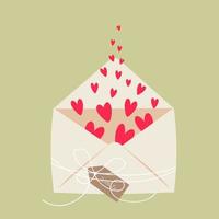 Hearts in envelope and a little tag With love. Graphic design. vector