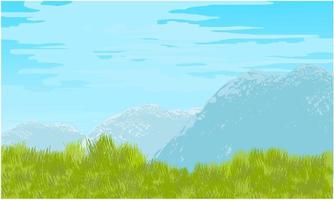 valley, mountain valley, grass field with mountain and cloud sky background vector