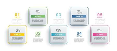 5 data infographics square tab paper index template. Vector illustration abstract background.