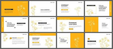 Presentation and slide layout background. Design yellow pastel leaves and flower template. Use for keynote, presentation, slide, leaflet, advertising, template. vector