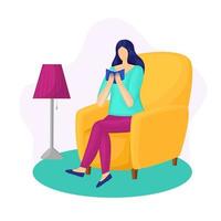 Woman is sitting and reading a book concept vector